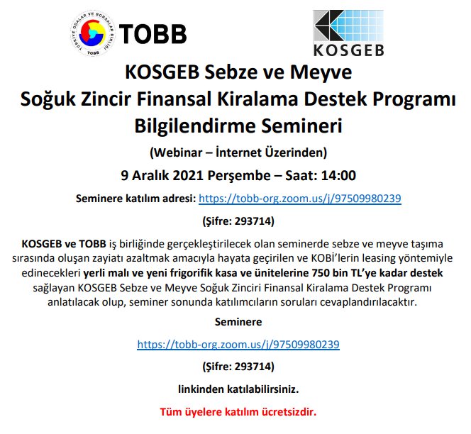 SEBZE VE MEYVE SOĞUK ZİNCİR FİNANSAL KİRALAMA DESTEK PROGRAMI BİLGİLENDİRME SEMİNERİ