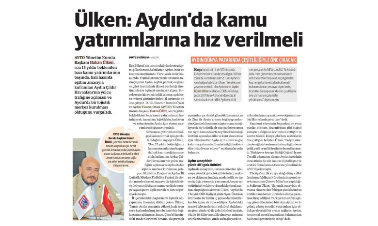 TOBB Yönetim Kurulu Üyesi ve Odamız Başkanı Hakan ÜLKEN, Dünya Gazetesi, Ege Dünya yayınının Eylül sayısında