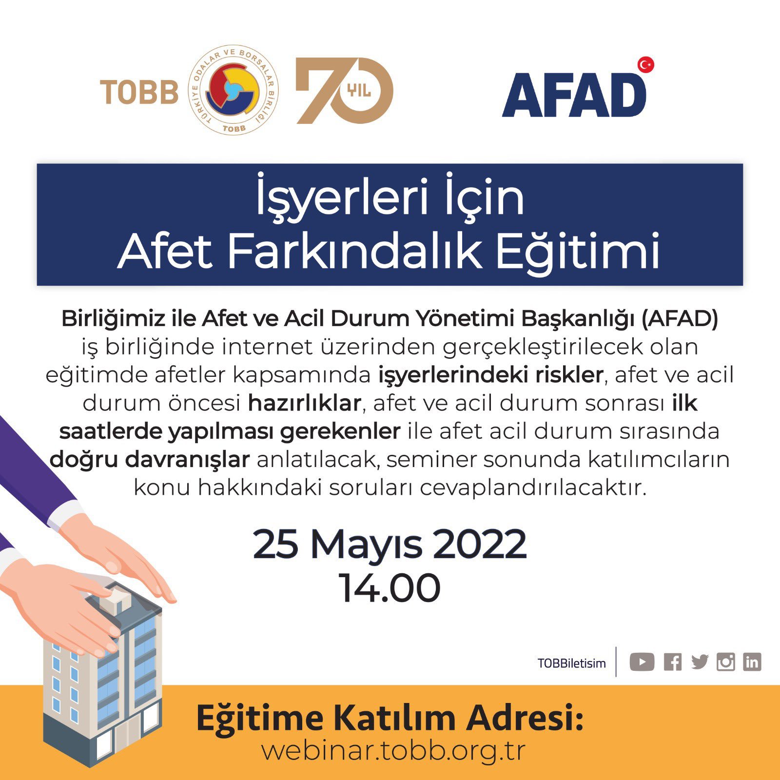 İŞYERLERİ İÇİN AFET FARKINDALIK EĞİTİMİ (UZAKTAN – İNTERNET ÜZERİNDEN)