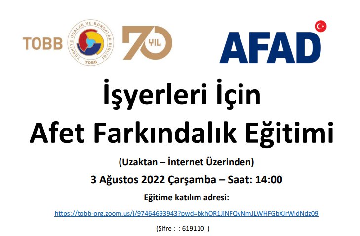 İŞYERLERİ İÇİN AFET FARKINDALIK EĞİTİMİ