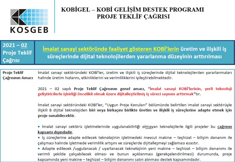 KOBİGEL – KOBİ GELİŞİM DESTEK PROGRAMI PROJE TEKLİF ÇAĞRISI