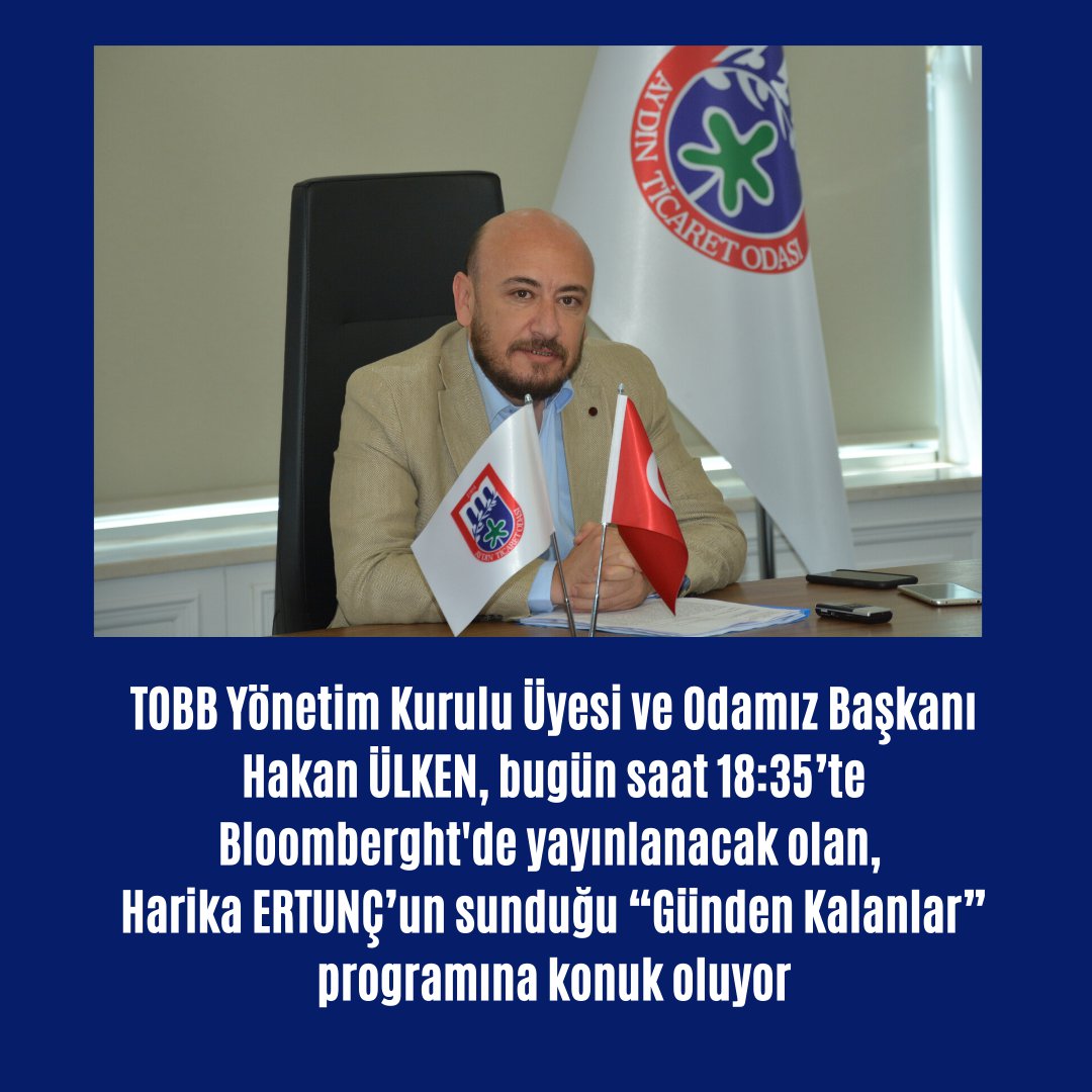 TOBB Yönetim Kurulu Üyesi ve Odamız Başkanı Hakan ÜLKEN,  bugün saat 18:35’te Bloomberght'de yayınlanacak olan, Harika ERTUNÇ’un sunduğu “Günden Kalanlar” programına konuk oluyor