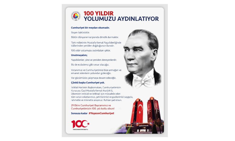 29 Ekim Cumhuriyet Bayramımız ve Cumhuriyetimizin 100. yılı kutlu olsun!