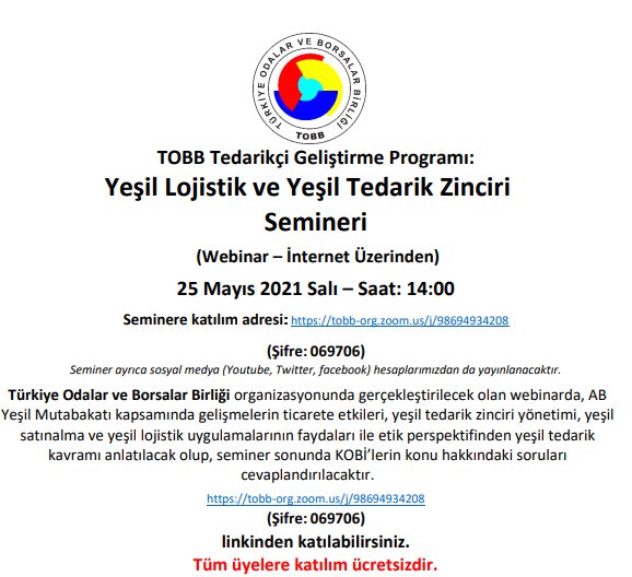 YEŞİL LOJİSTİK VE YEŞİL TEDARİK ZİNCİRİ SEMİNERİ (WEBİNAR-İNTERNET ÜZERİNDEN)