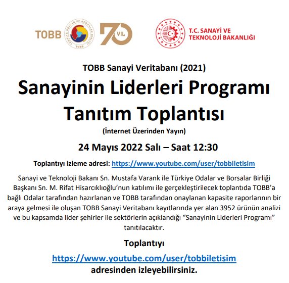 SANAYİNİN LİDERLERİ PROGRAMI TANITIM TOPLANTISI (İNTERNET ÜZERİNDEN - YAYIN)