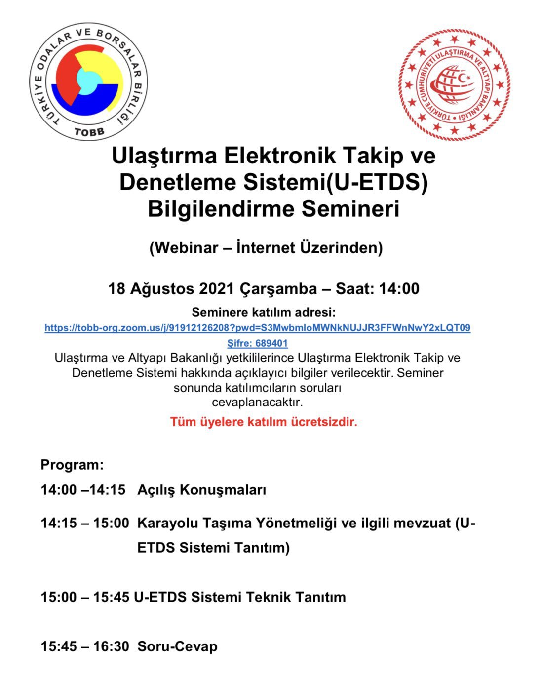 Ulaştırma Elektronik Takip ve Denetleme Sistemi(U-ETDS) Bilgilendirme Semineri