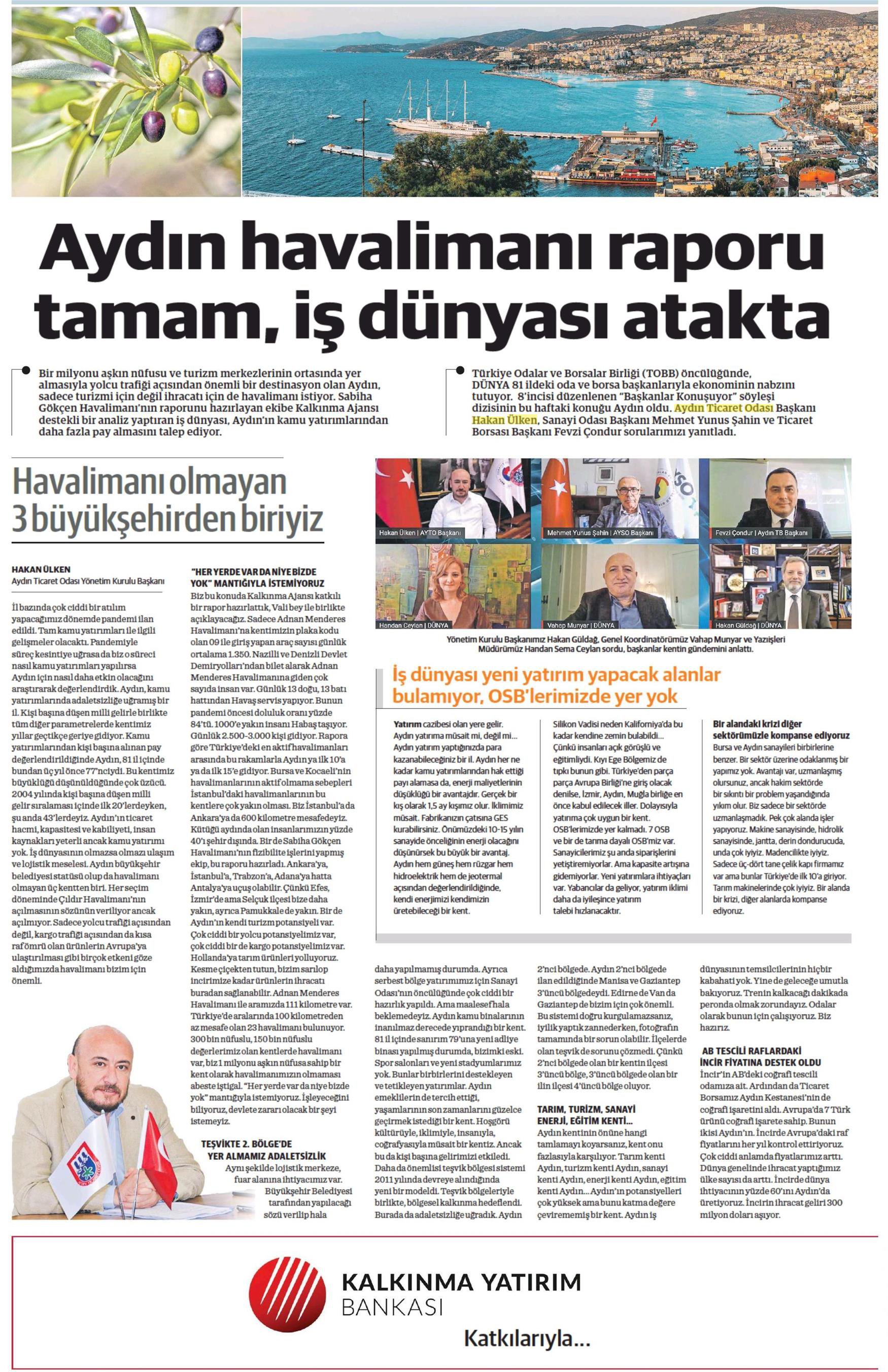 TOBB YÖNETİM KURULU ÜYESİ VE ODAMIZ BAŞKANI HAKAN ÜLKEN, DÜNYA GAZETESİ BAŞKANLAR KONUŞUYOR PROGRAMI'NDA