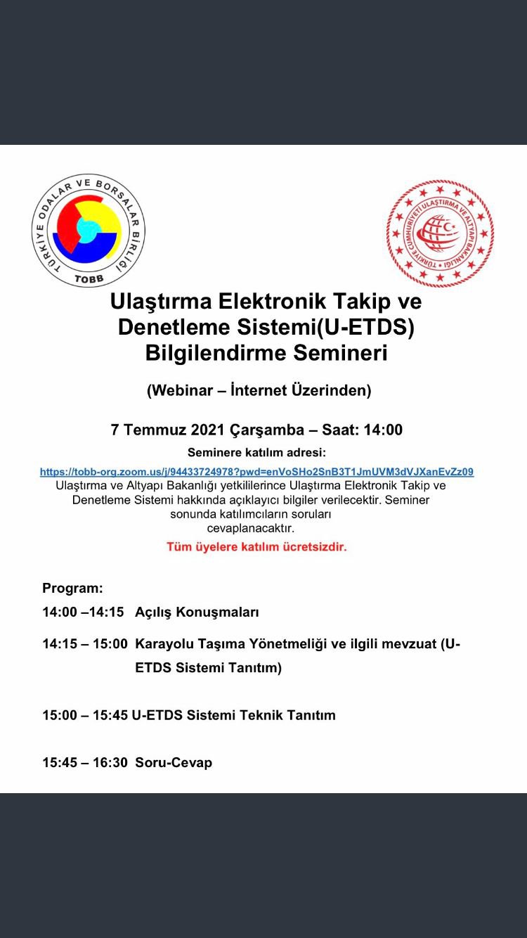 Ulaştırma Elektronik Takip ve Denetleme Sistemi(U-ETDS) Bilgilendirme Semineri