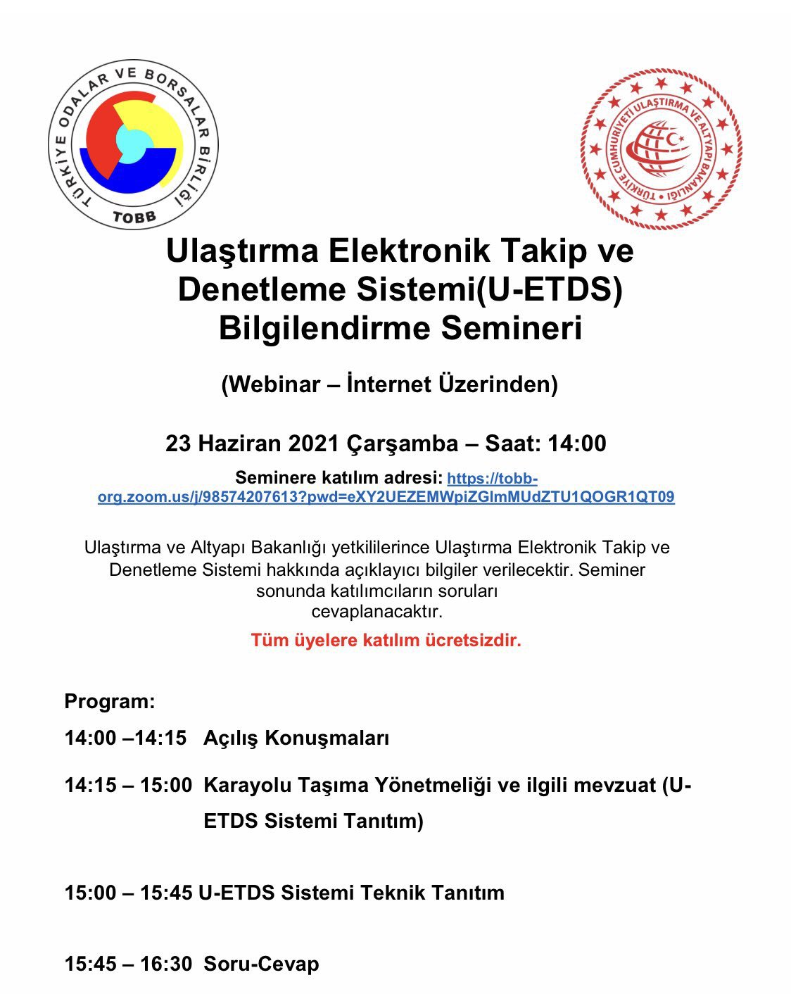 Ulaştırma Elektronik Takip ve Denetleme Sistemi(U-ETDS) Bilgilendirme Semineri