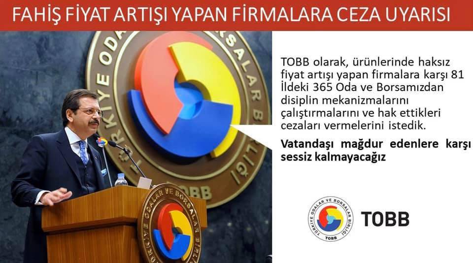 TOBB’dan 81 ile ‘haksız fiyat artışı yapan firmalar’ için disiplin uyarısı