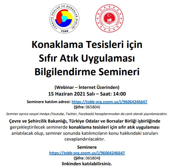 KONAKLAMA TESİSLERİ İÇİN SIFIR ATIK UYGULAMASI BİLGİLENDİRME SEMİNERİ (WEBİNAR – İNTERNET ÜZERİNDEN)