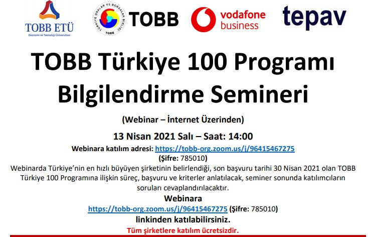 TOBB Türkiye 100 Programı Bilgilendirme Semineri (Webinar – İnternet Üzerinden)