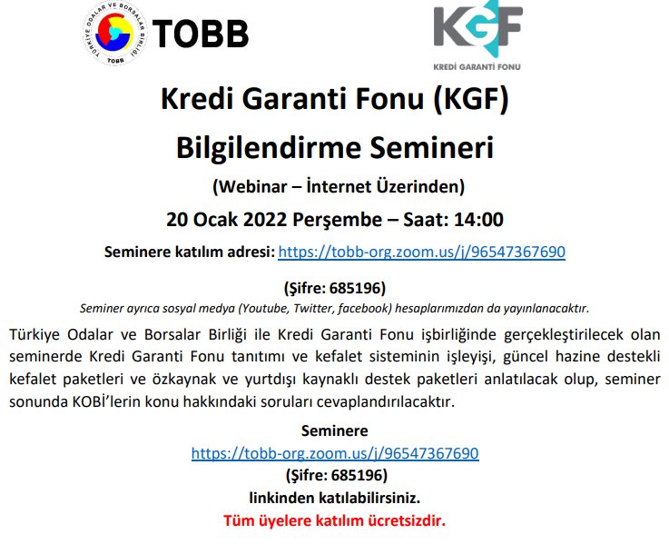 Kredi Garanti Fonu (KGF) Bilgilendirme Semineri (Webinar-İnternet Üzerinden)