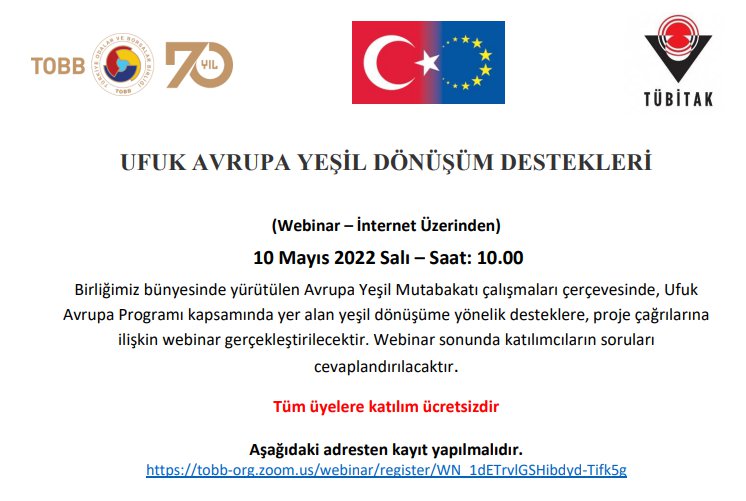 UFUK AVRUPA YEŞİL DÖNÜŞÜM DESTEKLERİ (WEBİNAR – İNTERNET ÜZERİNDEN)