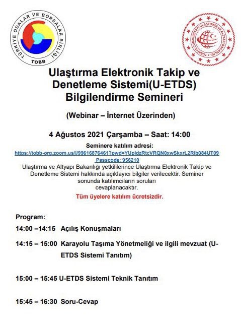 Ulaştırma Elektronik Takip ve Denetleme Sistemi(U-ETDS) Bilgilendirme Semineri