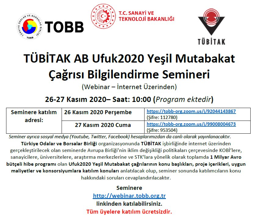 TÜBİTAK AB UFUK2020 YEŞİL MUTABAKAT ÇAĞRISI BİLGİLENDİRME SEMİNERİ