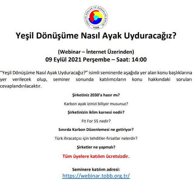 YEŞİL DÖNÜŞÜME NASIL AYAK UYDURACAĞIZ? (WEBİNAR – İNTERNET ÜZERİNDEN)