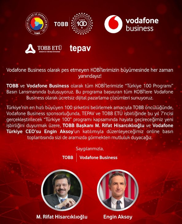 TOBB&Vodafone Business Türkiye 100 Lansmanı  (İnternet Üzerinden)