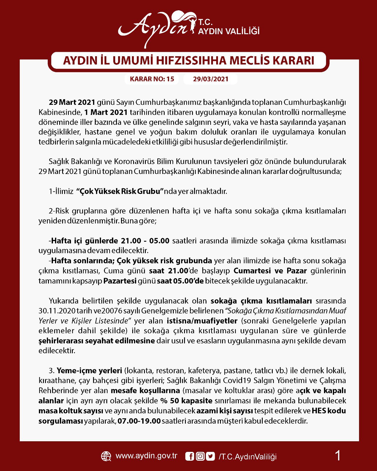 İl Umumi Hıfzıssıhha Kurulu Kararı