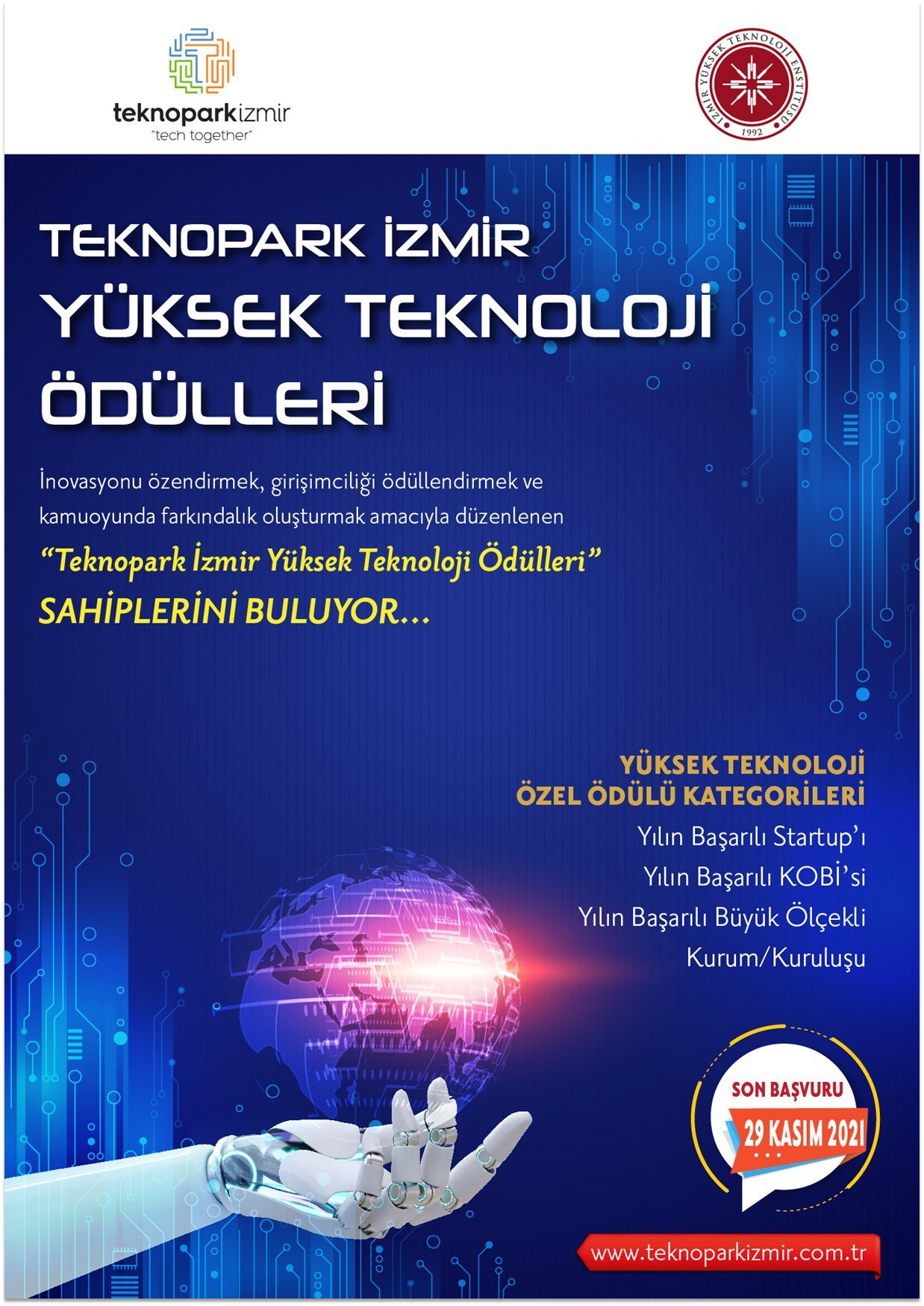 TEKNOPARK İZMİR YÜKSEK TEKNOLOJİ ÖDÜLLERİ BAŞVURULARI AÇILDI