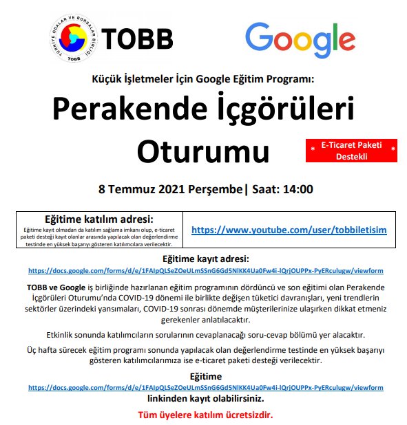 PERAKENDE İÇGÖRÜLERİ OTURUMU – KÜÇÜK İŞLETMELER İÇİN GOOGLE EĞİTİM PROGRAMI ***E-TİCARET PAKETİ DESTEKLİ***