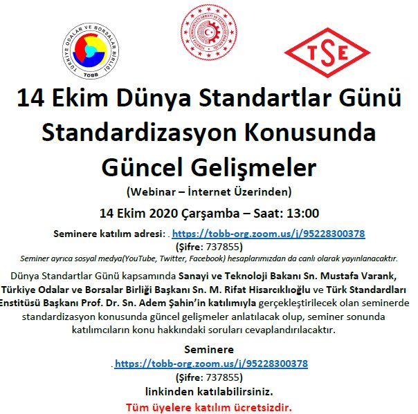 14 EKİM DÜNYA STANDARTLAR GÜNÜ STANDARDİZASYON KONUSUNDA GÜNCEL GELİŞMELER (WEBİNAR – İNTERNET ÜZERİNDEN)