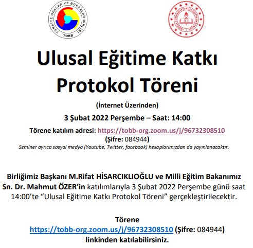 ULUSAL EĞİTİME KATKI PROTOKOL TÖRENİ (İNTERNET ÜZERİNDEN)