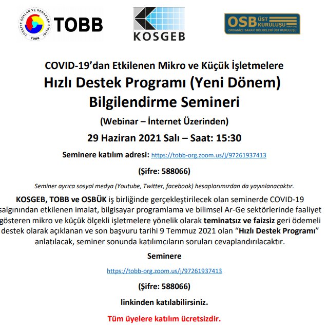 HIZLI DESTEK PROGRAMI (YENİ DÖNEM) BİLGİLENDİRME SEMİNERİ (WEBİNAR-İNTERNET ÜZERİNDEN)