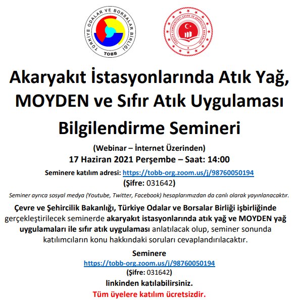 Akaryakıt istasyonlarında atık yağ, MOYDEN ve sıfır atık bilgilendirme semineri (Webinar – İnternet üzerinden)