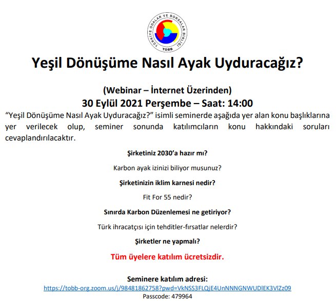 Yeşil Dönüşüme Nasıl Ayak Uyduracağız? (Webinar – İnternet Üzerinden)