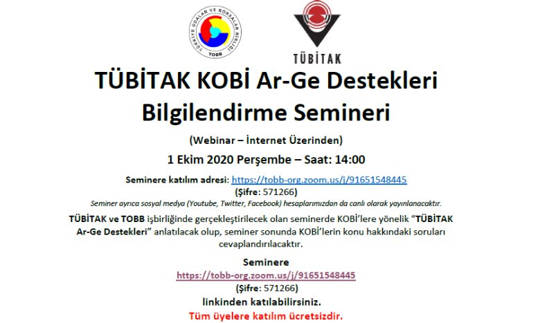 TÜBİTAK KOBİ Ar-Ge Destekleri Bilgilendirme Semineri (Webinar – İnternet Üzerinden)