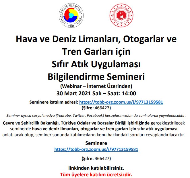 Hava ve Deniz Limanları, Otogarlar ve Tren Garları için Sıfır Atık Uygulaması Bilgilendirme Semineri (Webinar – İnternet Üzerinden)