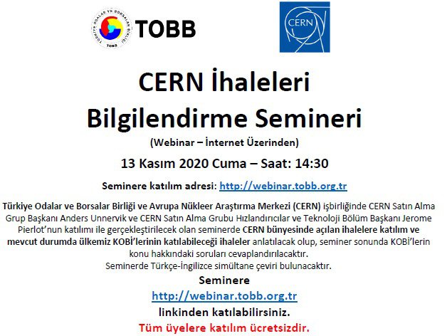 CERN İHALELERİ BİLGİLENDİRME SEMİNERİ (WEBİNAR – İNTERNET ÜZERİNDEN)