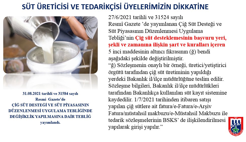 SÜT ÜRETİCİSİ VE TEDARİKÇİSİ ÜYELERİMİZİN DİKKATİNE