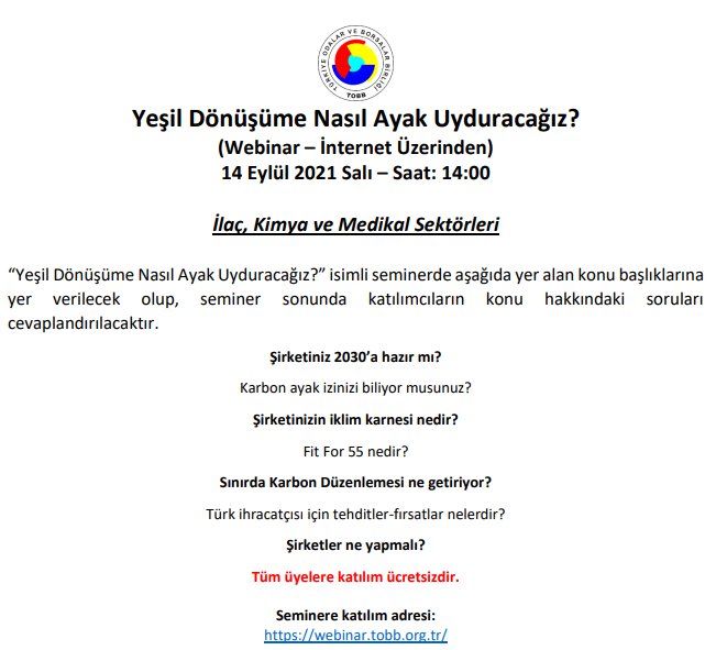 Yeşil Dönüşüme Nasıl Ayak Uyduracağız? (Webinar – İnternet Üzerinden)