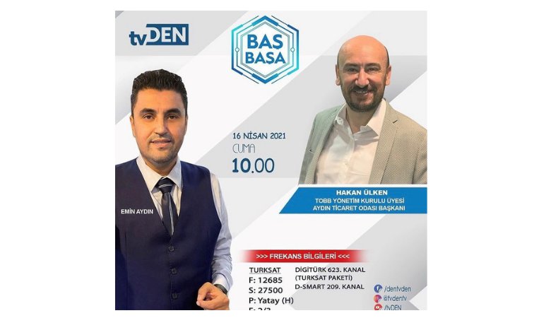 TOBB Yönetim Kurulu Üyesi ve Odamız Başkanı Hakan ÜLKEN, 16 Nisan Cuma günü (yarın) saat 10:00’da TVDEN’de yayınlanacak olan Emin Aydın’la BAŞ BAŞA programına konuk oluyor.