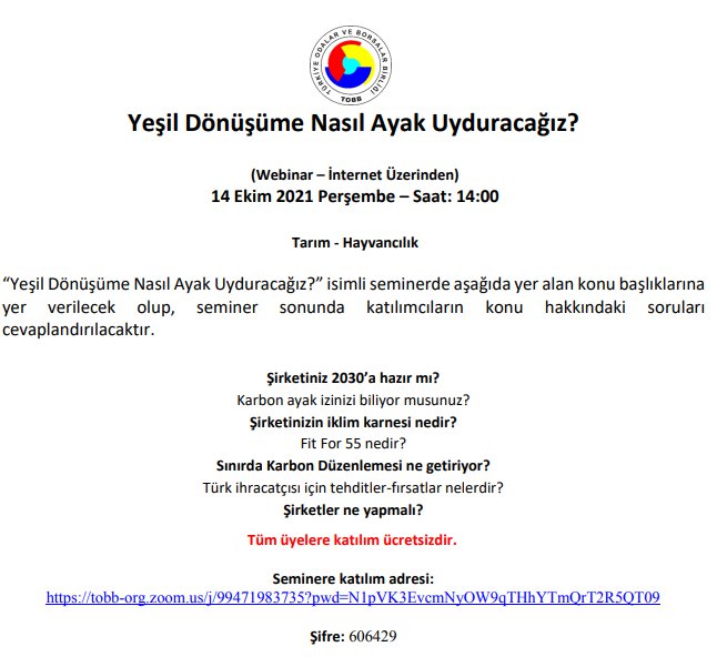 YEŞİL DÖNÜŞÜME NASIL AYAK UYDURACAĞIZ? (WEBİNAR – İNTERNET ÜZERİNDEN)