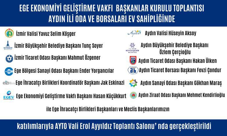 EGEV BAŞKANLAR KURULU TOPLANTISI AYDIN İLİ ODA VE BORSALARI EV SAHİPLİĞİNDE GERÇEKLEŞTİRİLDİ