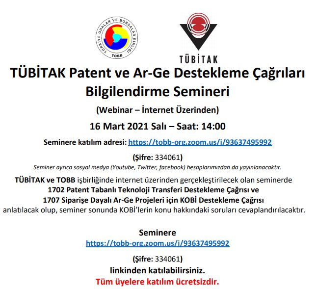 TÜBİTAK Patent ve Ar-Ge Destekleme Çağrıları Bilgilendirme Semineri